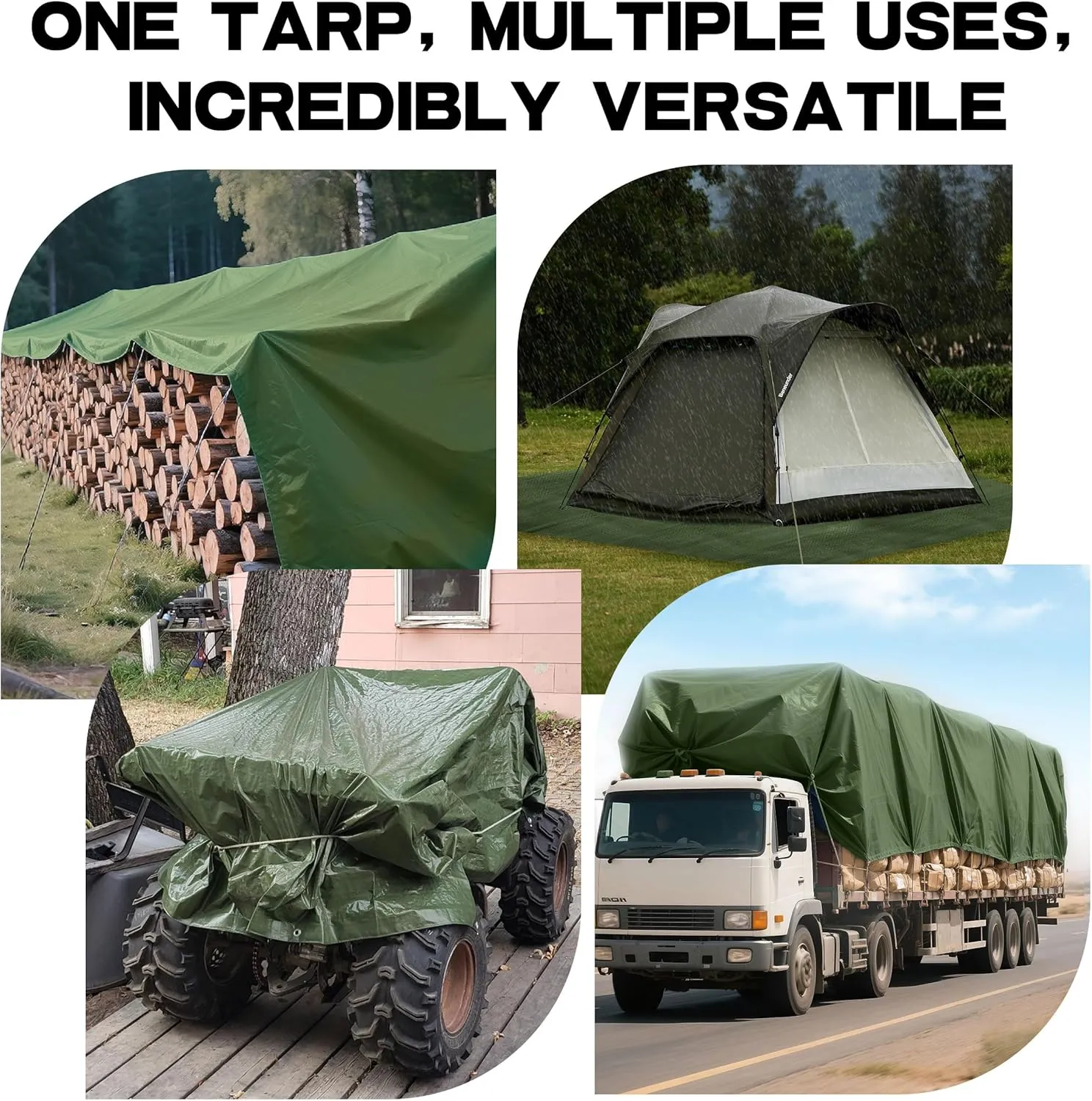 Heavy Duty Tarp 16' x 24' 9-mil Waterproof Poly Reinforced Tarp Cover Tent Shelter Camping Tarpaulin with Grommets Forest Green
