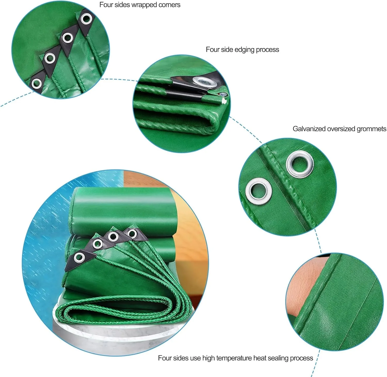 Heavy Duty Tarpaulin Waterproof Cover Tarps Tent Sheet Green PVC Canopy Tent, for Camping Caravan Boat Car Picnic Outdoor Furniture Protective Covers (Size : 1x1m)
