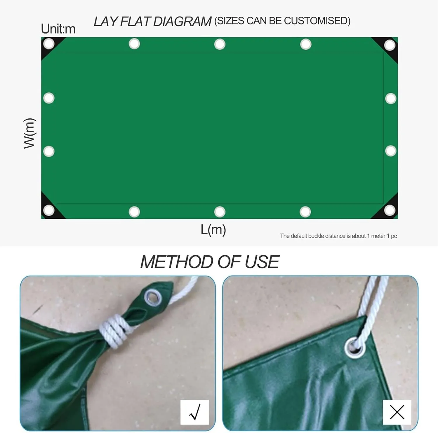 Heavy Duty Tarpaulin Waterproof Cover Tarps Tent Sheet Green PVC Canopy Tent, for Camping Caravan Boat Car Picnic Outdoor Furniture Protective Covers (Size : 4x5m)