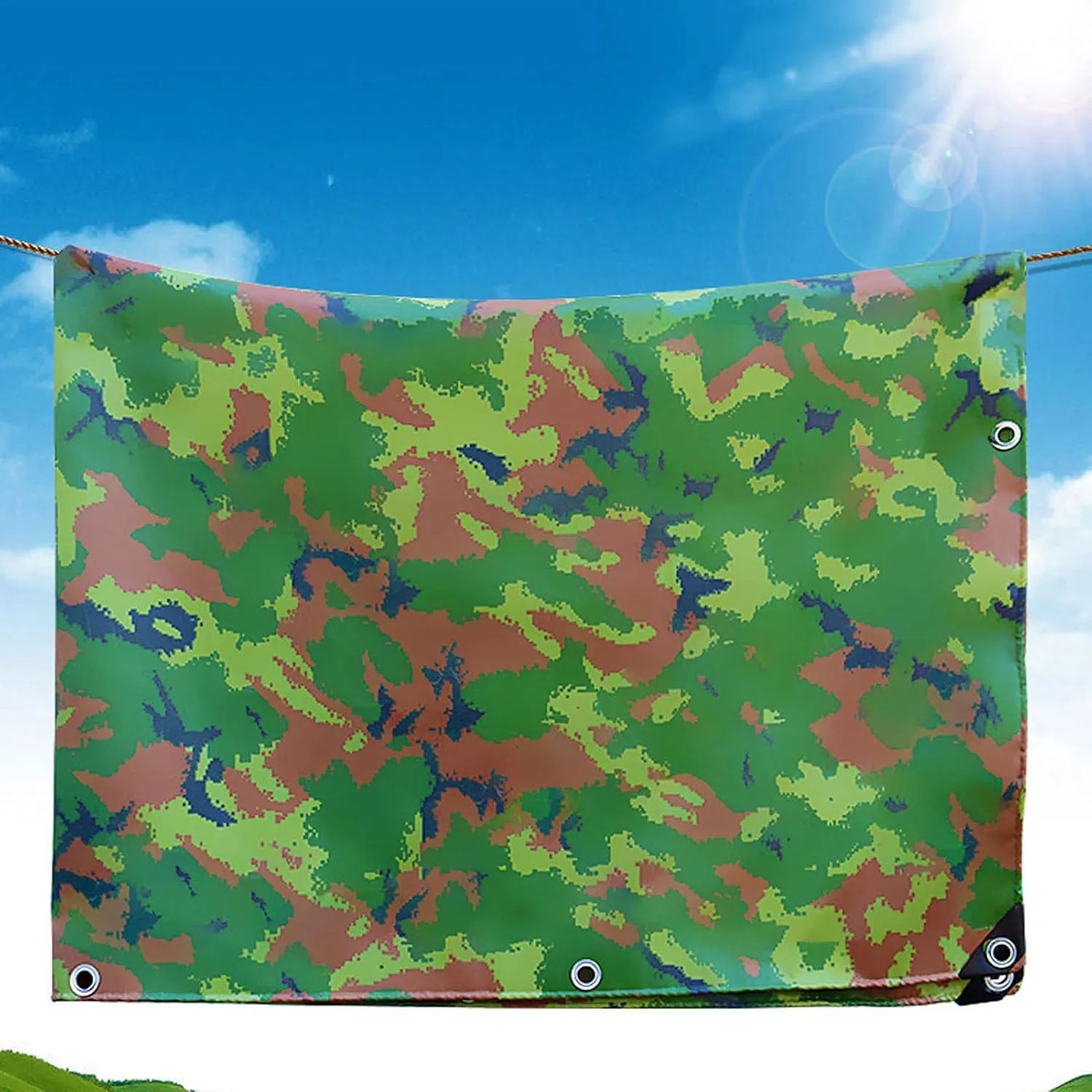 Heavy Duty Tarps Double-Sided Waterproof Camouflage 39.4x49.2ft, 15 mil Multi Purpose Tarpaulin with Eyelets, Canvas Tarpaulins Sheet Anti-Scratch Windproof, Weatherproof, for All Weather