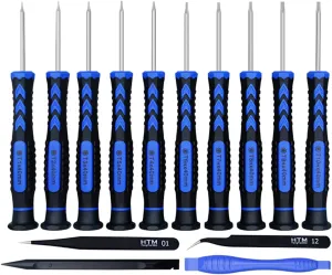 HengTianMei 14 in 1 Torx Screwdriver Set with T1 T2 T3 T4 T5 T6 T7 T8 T9 T10 Security Torx Bit & ESD Tweezers, Magnetic Screwdrivers Precision Repair Kit for Xbox, PS4,Macbook, Computer
