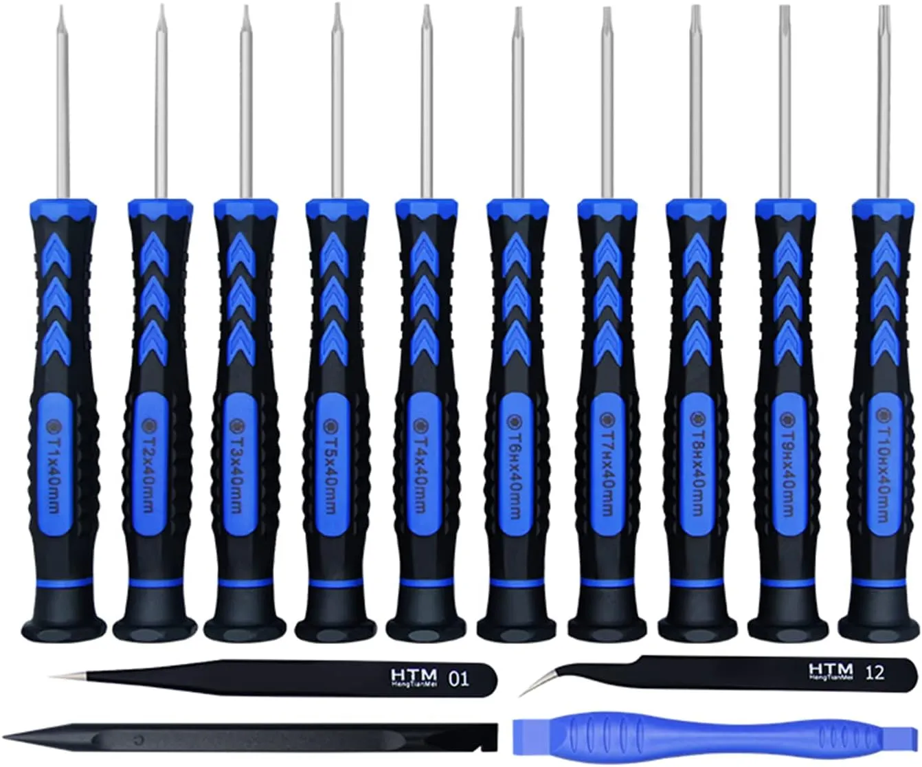 HengTianMei 14 in 1 Torx Screwdriver Set with T1 T2 T3 T4 T5 T6 T7 T8 T9 T10 Security Torx Bit & ESD Tweezers, Magnetic Screwdrivers Precision Repair Kit for Xbox, PS4,Macbook, Computer