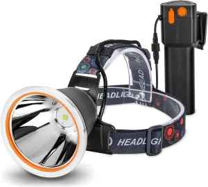 High Power LED Headlamp Separation Design Outdoor Head Lamps Waterproof&Rechargeable Long Distance Headlight for Camping Hiking FishingHunting (Yellow Light)