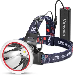 High Power Rechargeable LED Headlamp,IPX4 Waterproof Head Light with Charger,Super Long Lasting Hunting Lamp for Running,Fishing,Camping,Outdoor,Storm Power Outage（White Light）