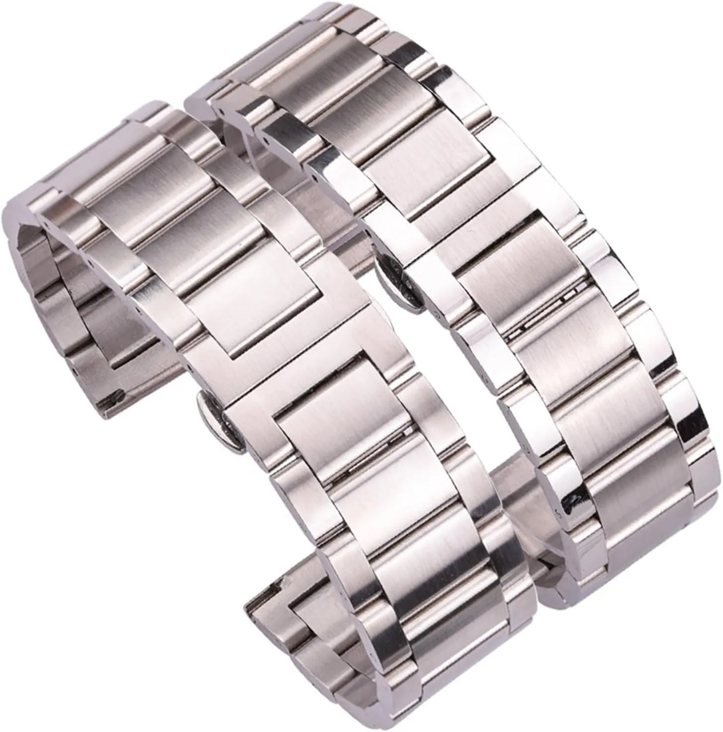 HMFang Solid Stainless Steel Watchband Silver Bracelet 18mm 20mm 21mm 22mm 23mm 24mm Women Men Metal Watch Band Wrist Strap