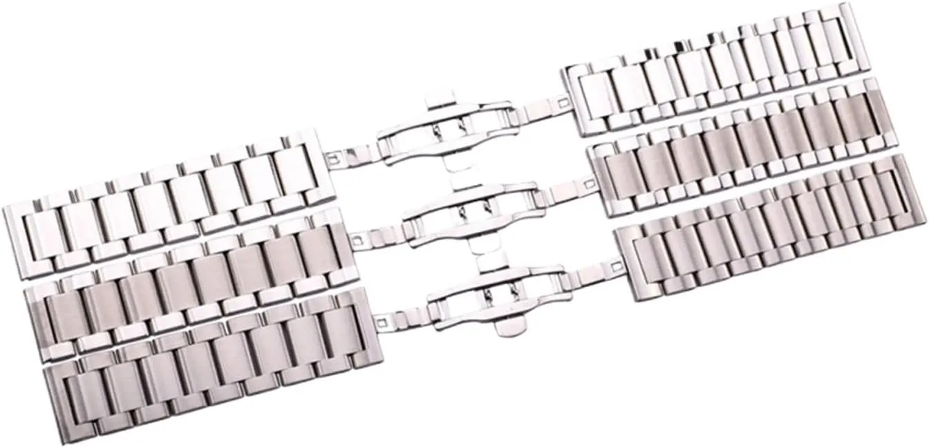 HMFang Solid Stainless Steel Watchband Silver Bracelet 18mm 20mm 21mm 22mm 23mm 24mm Women Men Metal Watch Band Wrist Strap