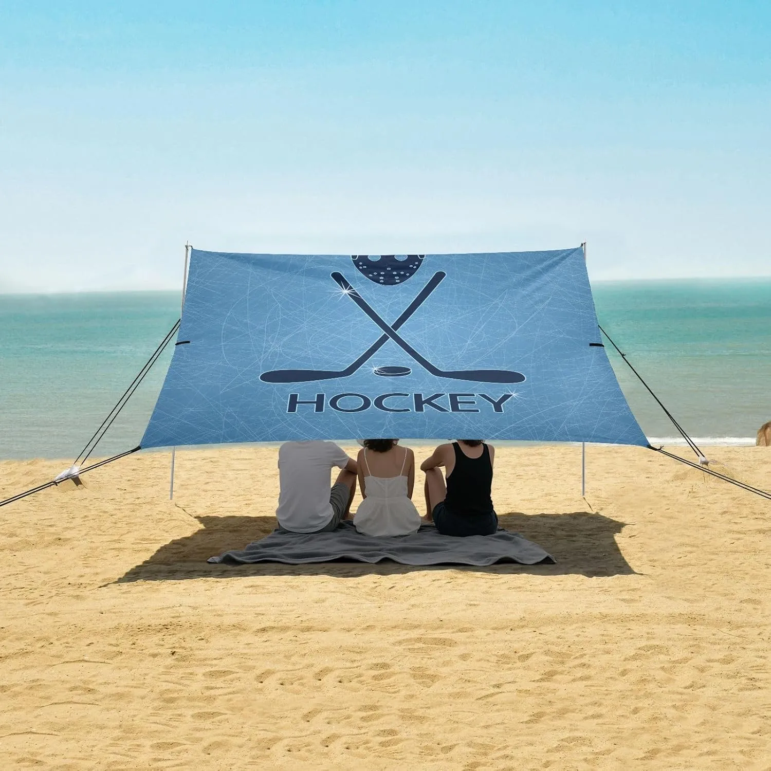 Hockey Mask Sticks and Puck Beach Camping Tent Sun Shelter for Whole Family, Beach Shade Canopy with UPF50  UV Protection,Easy Set Up and Carry,Outdoor Shade for Trips, Fishing, Backyard Fun Pi