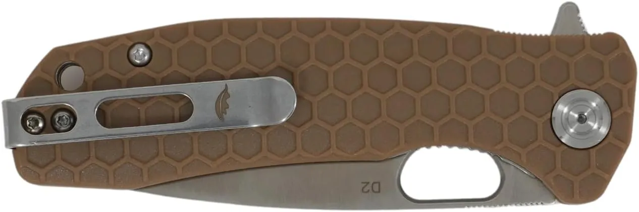 Honey Badger Large Pocket Knife EDC Drop Point Folding Utility Knife 3.6" Steel Blade Reversible Pocket Clip - (3.8oz) Drop Point Large Tan D2 HB1010