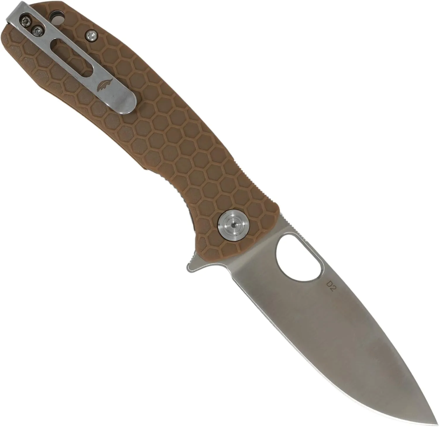 Honey Badger Large Pocket Knife EDC Drop Point Folding Utility Knife 3.6" Steel Blade Reversible Pocket Clip - (3.8oz) Drop Point Large Tan D2 HB1010