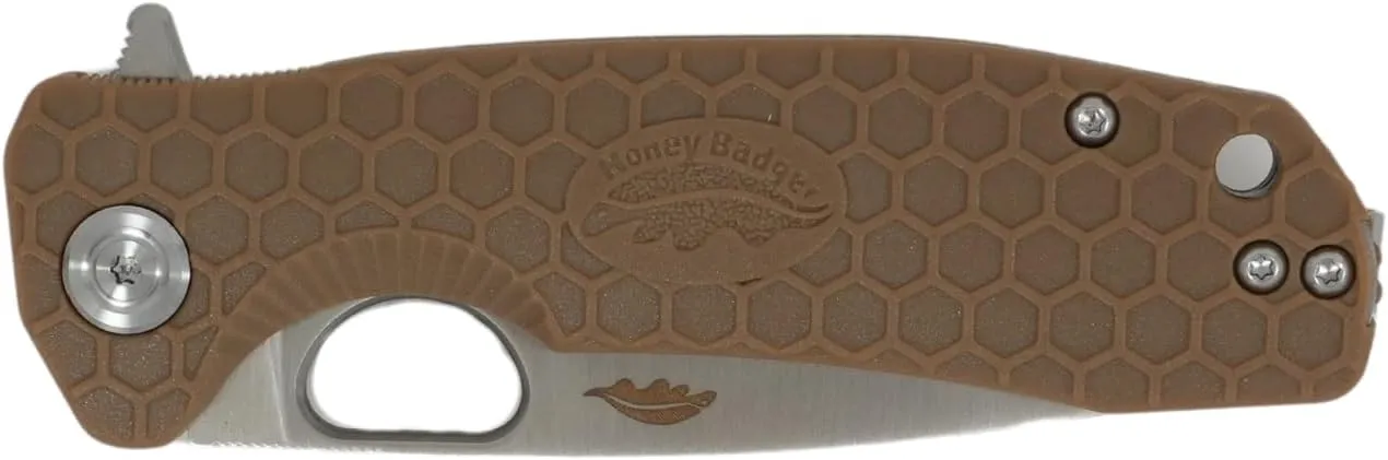Honey Badger Large Pocket Knife EDC Drop Point Folding Utility Knife 3.6" Steel Blade Reversible Pocket Clip - (3.8oz) Drop Point Large Tan D2 HB1010