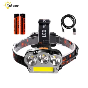 HOT Waterproof 7 Modes 1000LM LED Headlamp CREE 3*T6 COB LED Rechargeable Headlight Head Lamp Spotlight  18650 Battery USB Cable