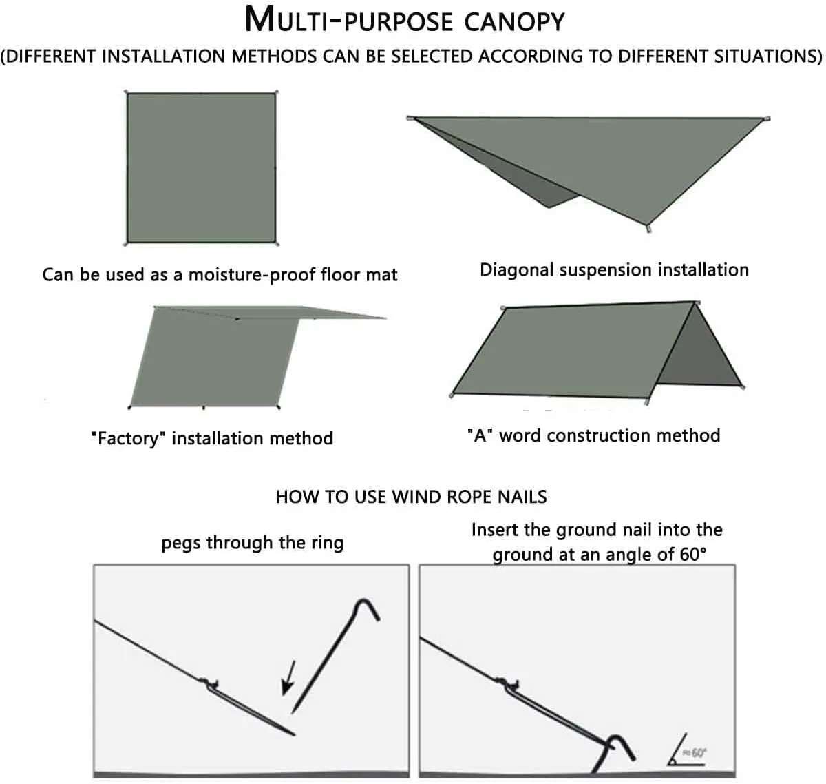 HOTRA Camping Tent Plane Tarp for Hammock Waterproof Lightweight Compact Tent Pick Picnic Cover Hammock Reuser (Color : Gray, Size : 3 * 3m)