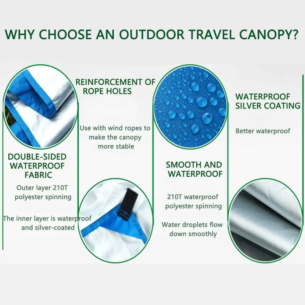 HOTRA Camping Tent Plane Tarp for Hammock Waterproof Lightweight Compact Tent Pick Picnic Cover Hammock Reuser (Color : Green, Size : 3 * 3m)