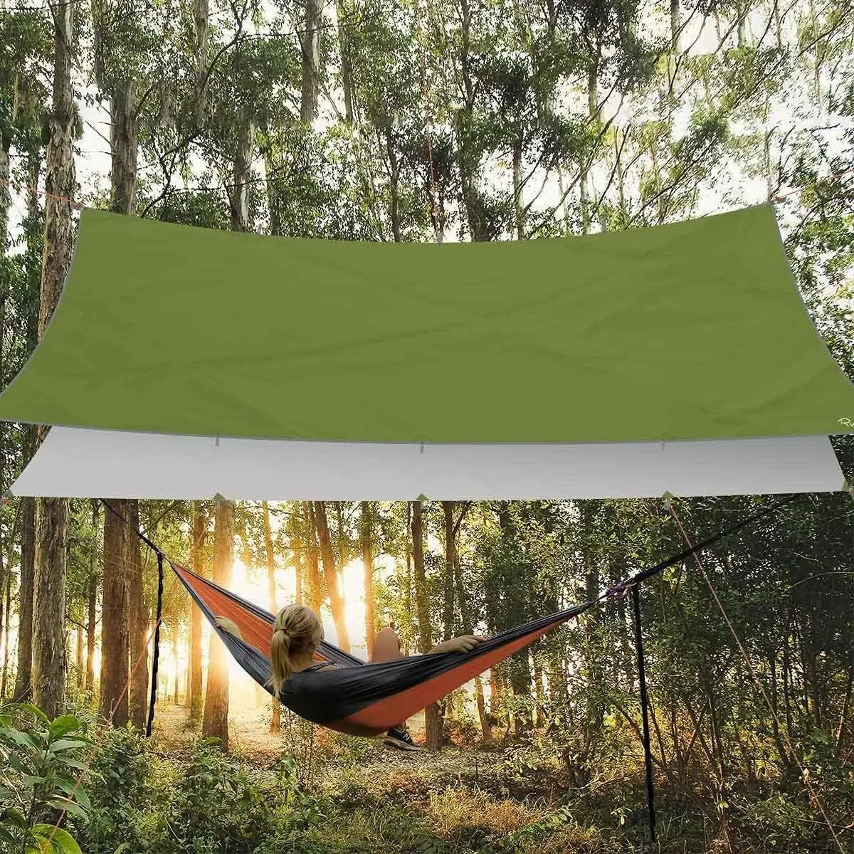 HOTRA Camping Tent Plane Tarp for Hammock Waterproof Lightweight Compact Tent Pick Picnic Cover Hammock Reuser (Color : Green, Size : 3 * 3m)