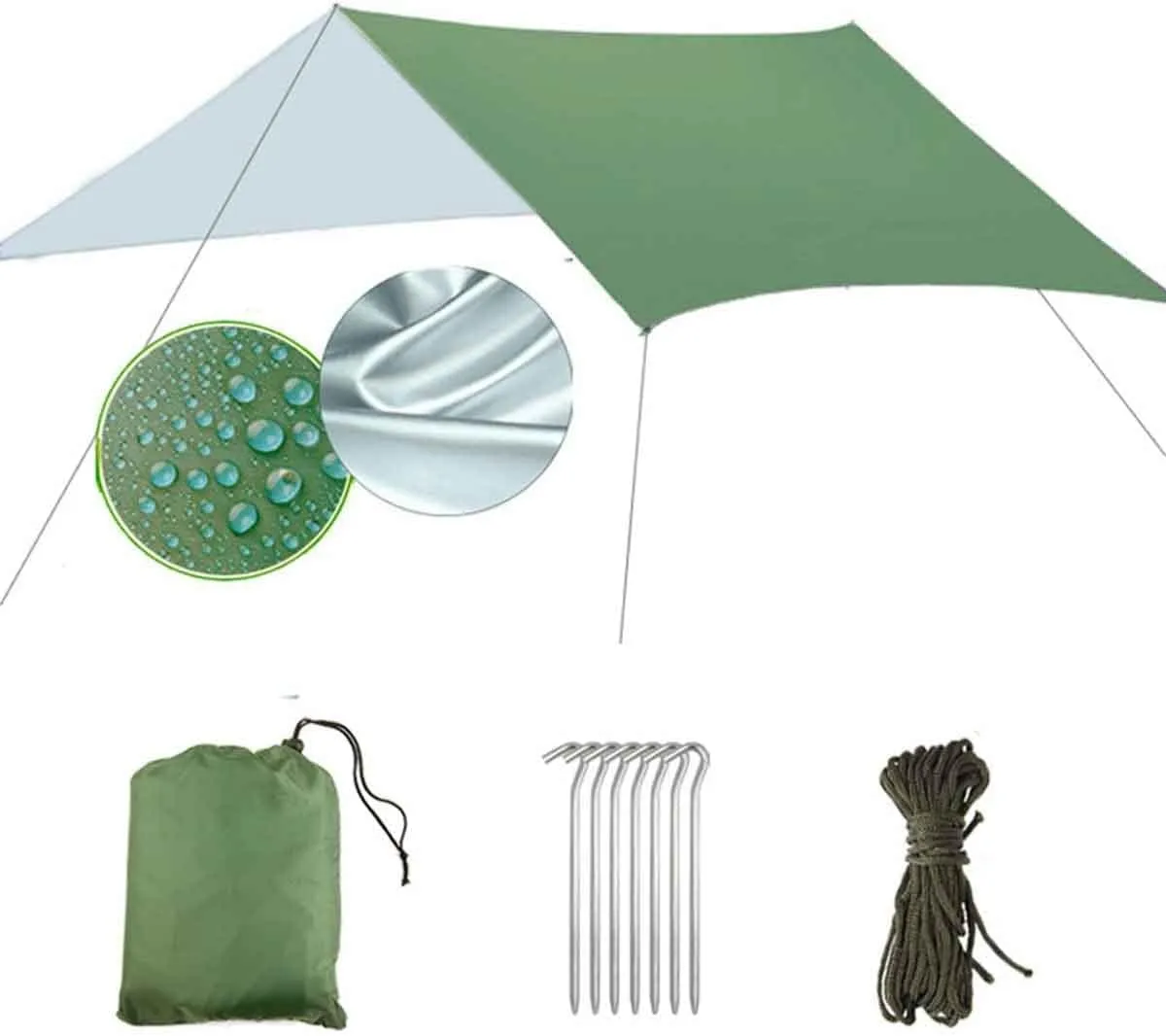 HOTRA Camping Tent Plane Tarp for Hammock Waterproof Lightweight Compact Tent Pick Picnic Cover Hammock Reuser (Color : Green, Size : 3 * 3m)