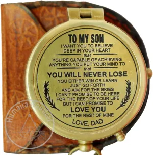 Humaira Nautical Personalize Brass Nautical Compass Engraved Quote to My Son Gift for Graduation Confirmation Communion Loved One Prestige Gift Direction Compass Hiking w Leather Pouch Case