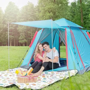 Hydraulic Dome Rainproof Tents,Double Layer Multifunctional Tent,Large Family Sunscreen Tent,Suitable for 4-6 Person Outdoor Camping,Blue
