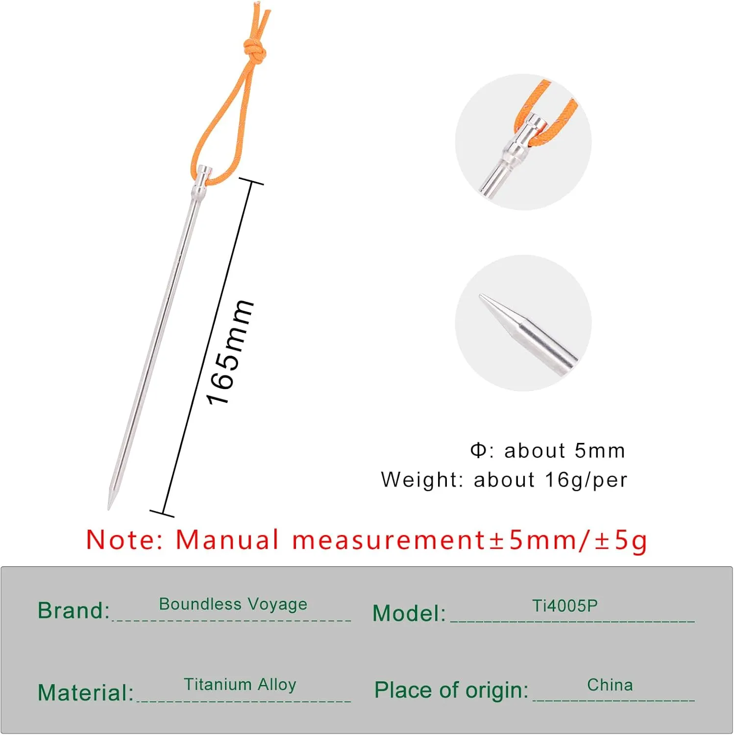 iBasingo 8pcs/lot Titanium Alloy Pegs 16.5cm Camping Tent Stakes Portable Tent Nails for Picnic Hiking Backpacking Ti4005P