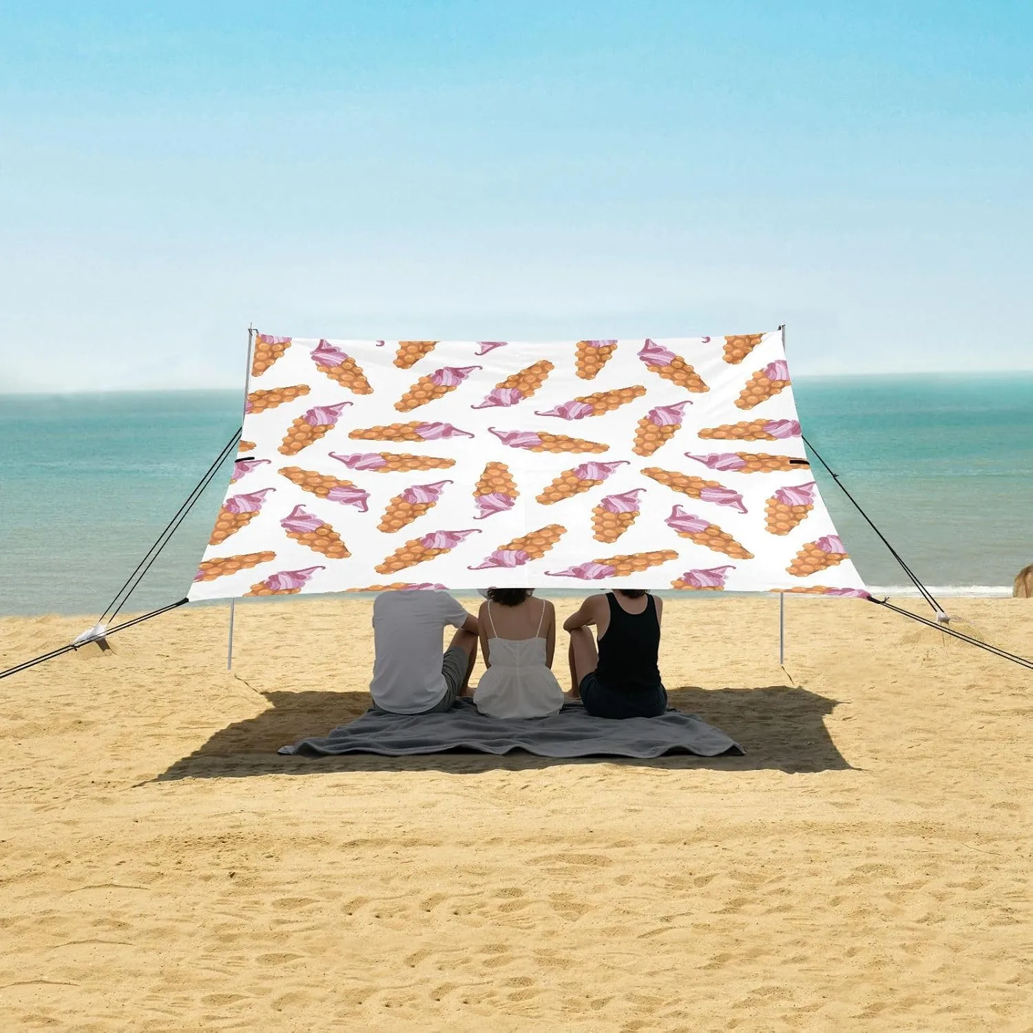 Ice Cream Bubble Waffles Beach Camping Tent Sun Shelter for Whole Family, Beach Shade Canopy with UPF50  UV Protection,Easy Set Up and Carry,Outdoor Shade for Trips, Fishing, Backyard Fun Picn