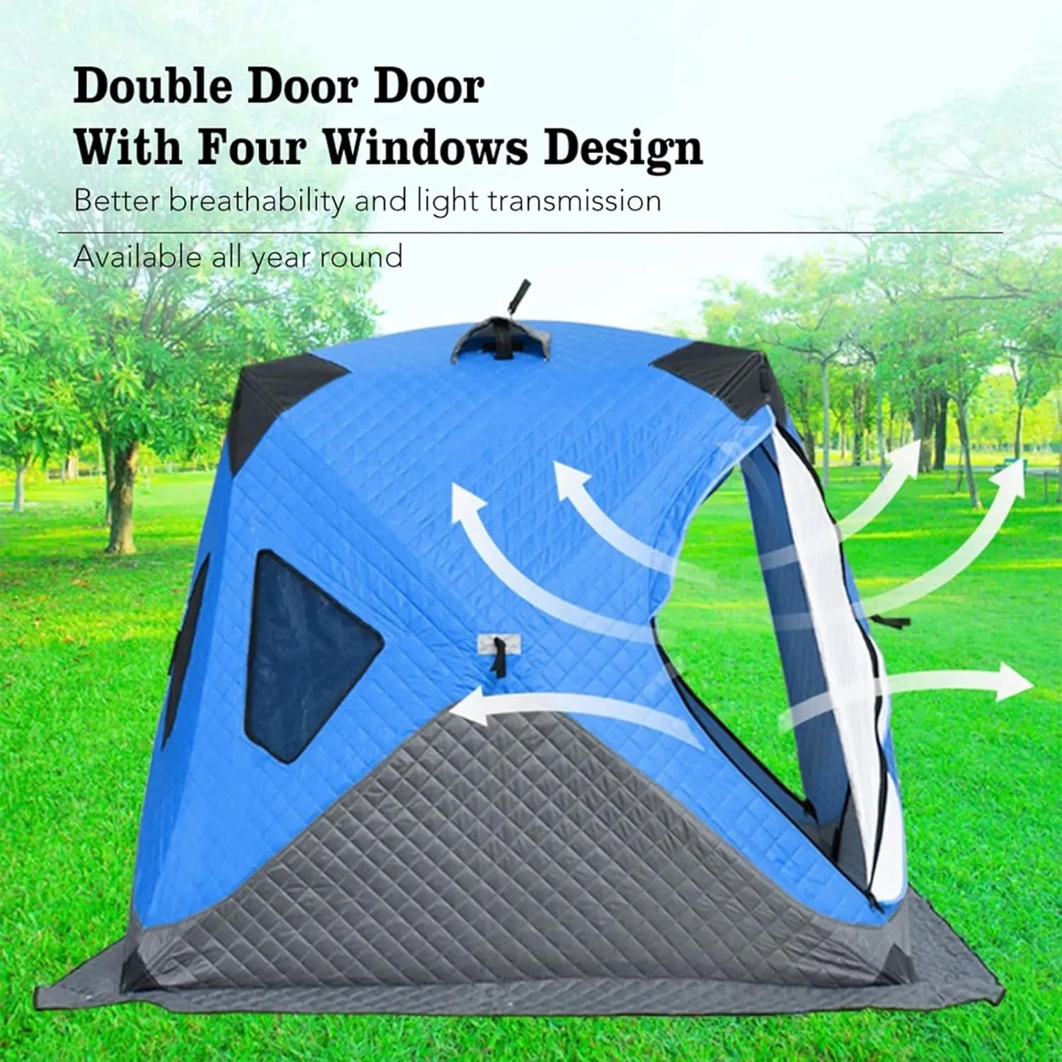 Ice Fishing Shelter, Insulated Ice Fishing Pop-Up Tent for 3-4 Person, Portable Ice Fishing Shanty Large Ice Shack Windproof (Camouflage 200x200x175cm)