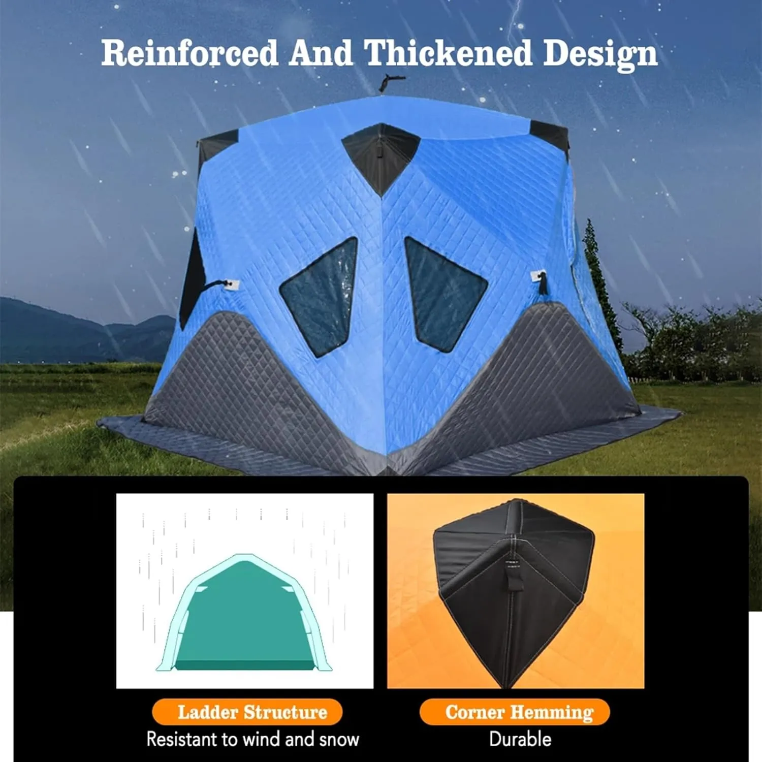 Ice Fishing Shelter, Insulated Ice Fishing Pop-Up Tent for 3-4 Person, Portable Ice Fishing Shanty Large Ice Shack Windproof (Camouflage 200x200x175cm)