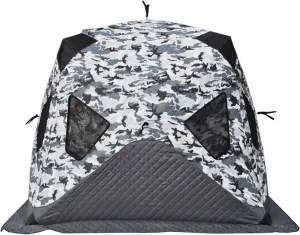 Ice Fishing Shelter, Insulated Ice Fishing Pop-Up Tent for 3-4 Person, Portable Ice Fishing Shanty Large Ice Shack Windproof (Camouflage 200x200x175cm)