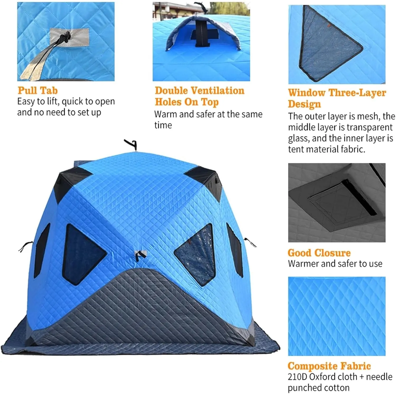 Ice Fishing Shelter, Insulated Ice Fishing Pop-Up Tent for 3-4 Person, Portable Ice Fishing Shanty Large Ice Shack Windproof (Camouflage 200x200x175cm)