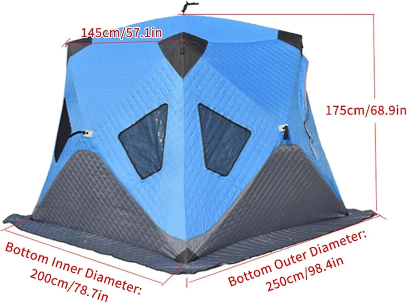 Ice Fishing Shelter, Insulated Ice Fishing Pop-Up Tent for 3-4 Person, Portable Ice Fishing Shanty Large Ice Shack Windproof (Camouflage 200x200x175cm)