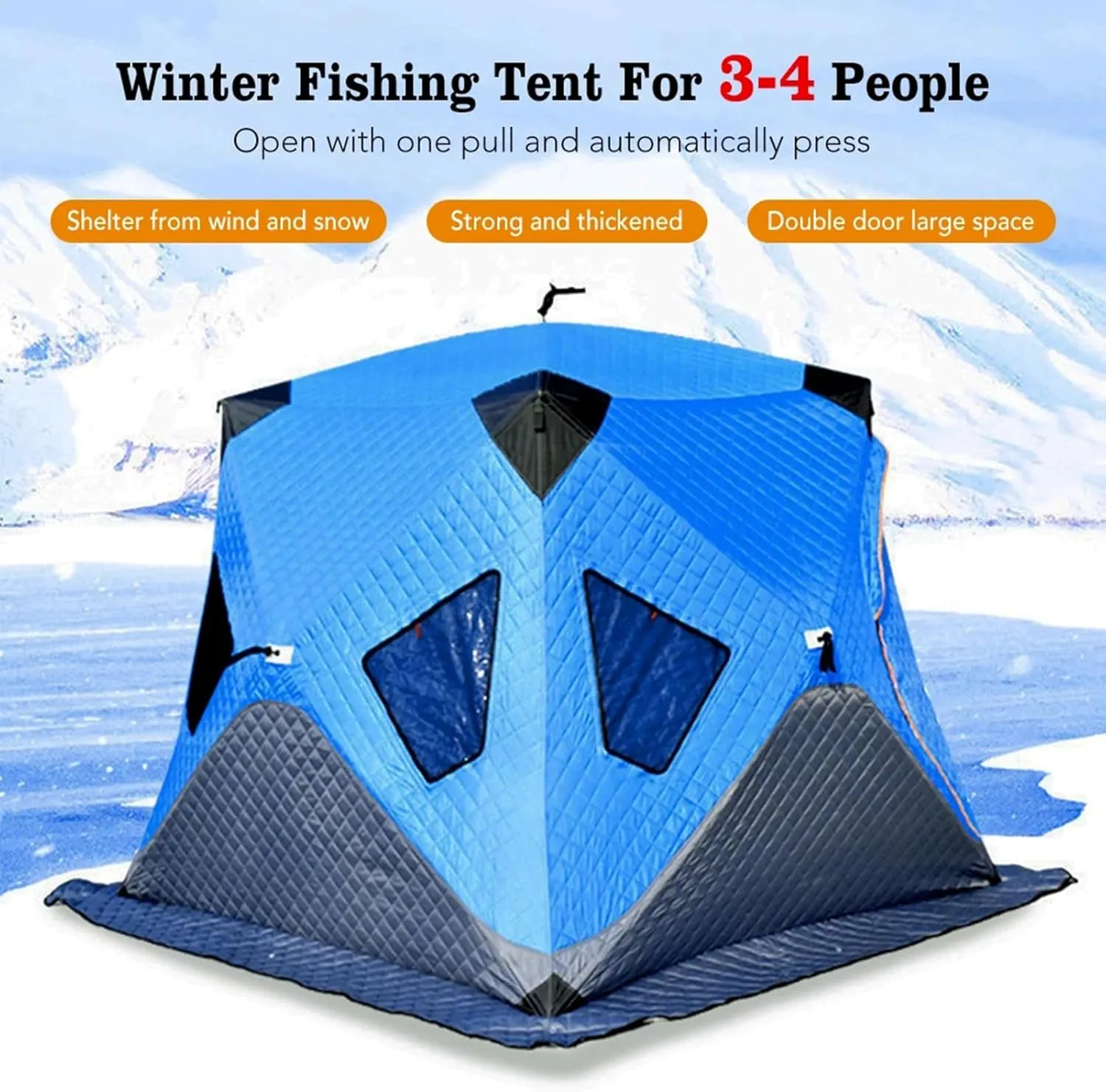 Ice Fishing Shelter, Insulated Ice Fishing Pop-Up Tent for 3-4 Person, Portable Ice Fishing Shanty Large Ice Shack Windproof (Camouflage 200x200x175cm)
