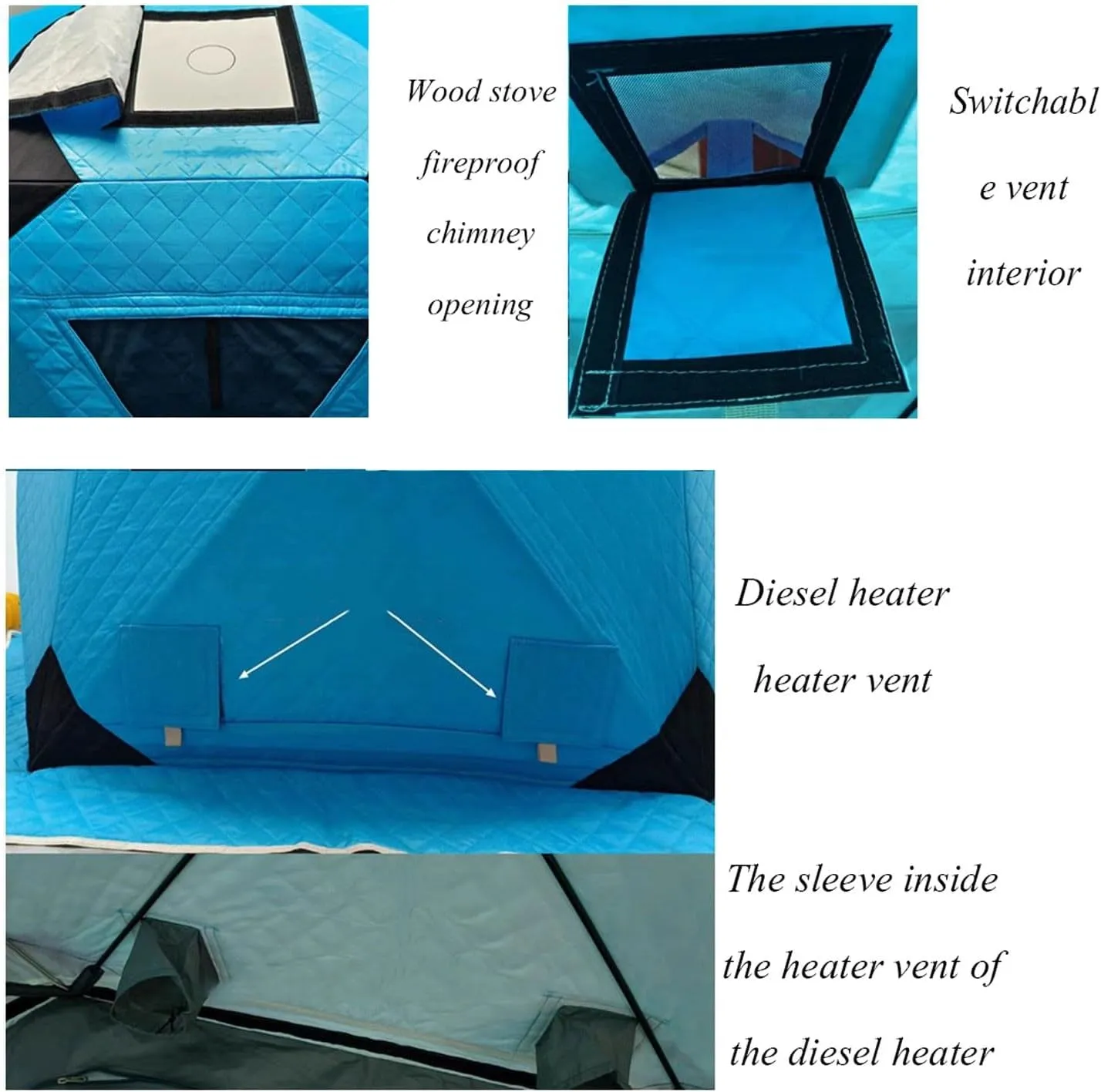 ice Fishing Tent ice Fishing shelter Insulated 3-4 Person Portable Quick-Open Hexagonal Warm and Anti-Cold Ice Fishing Tent with Chimney(Color:3)
