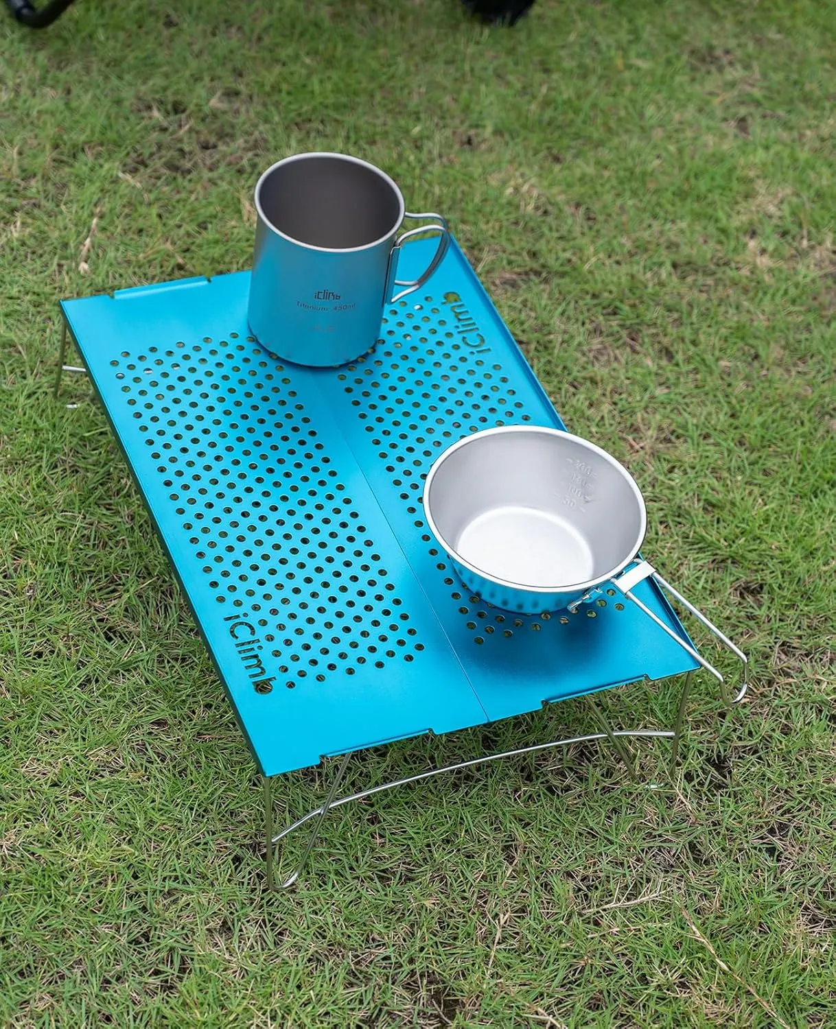 iClimb Mini Solo Folding Table Ultralight Compact for Backpacking Camping Hiking Beach Picnic (Blue - S)