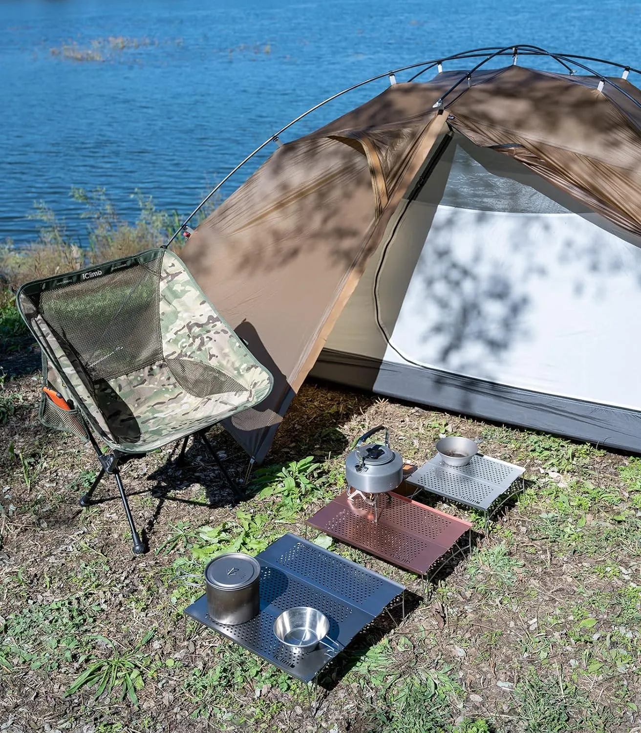 iClimb Mini Solo Folding Table Ultralight Compact for Backpacking Camping Hiking Beach Picnic (Blue - S)
