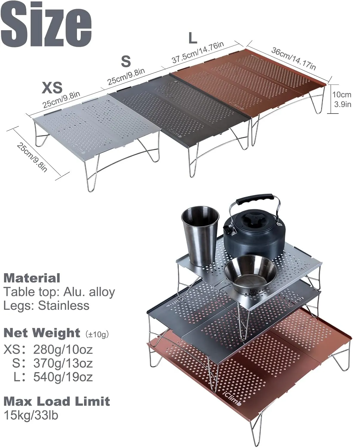 iClimb Mini Solo Folding Table Ultralight Compact for Backpacking Camping Hiking Beach Picnic (Blue - S)
