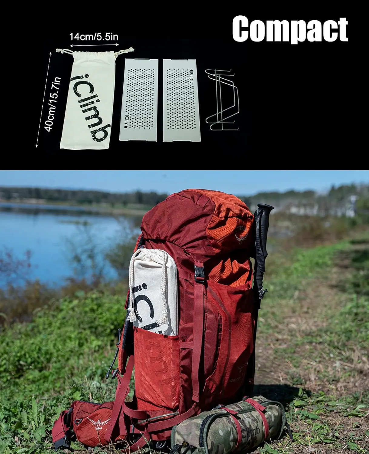 iClimb Mini Solo Folding Table Ultralight Compact for Backpacking Camping Hiking Beach Picnic (Gunmetal, S)