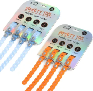 Infinity Tool™ 8-Pack (4 Glacier, 4 Neon Orange) - Flexible Multi-Tool, Utility Bracelet, Gear Strap, Wearable Gadget for Outdoor Adventure, Survival, Camping, Travel, EDC