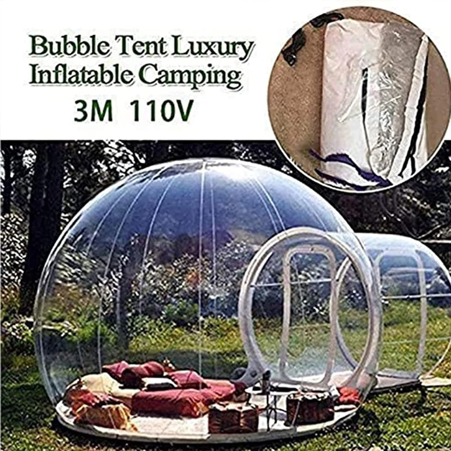 Inflatable Bubble House Outdoor Camping Transparent Waterproof Tent, Inflatable Transparent Luxury Dome Single Tunnel Tent, Windproof, Rainproof