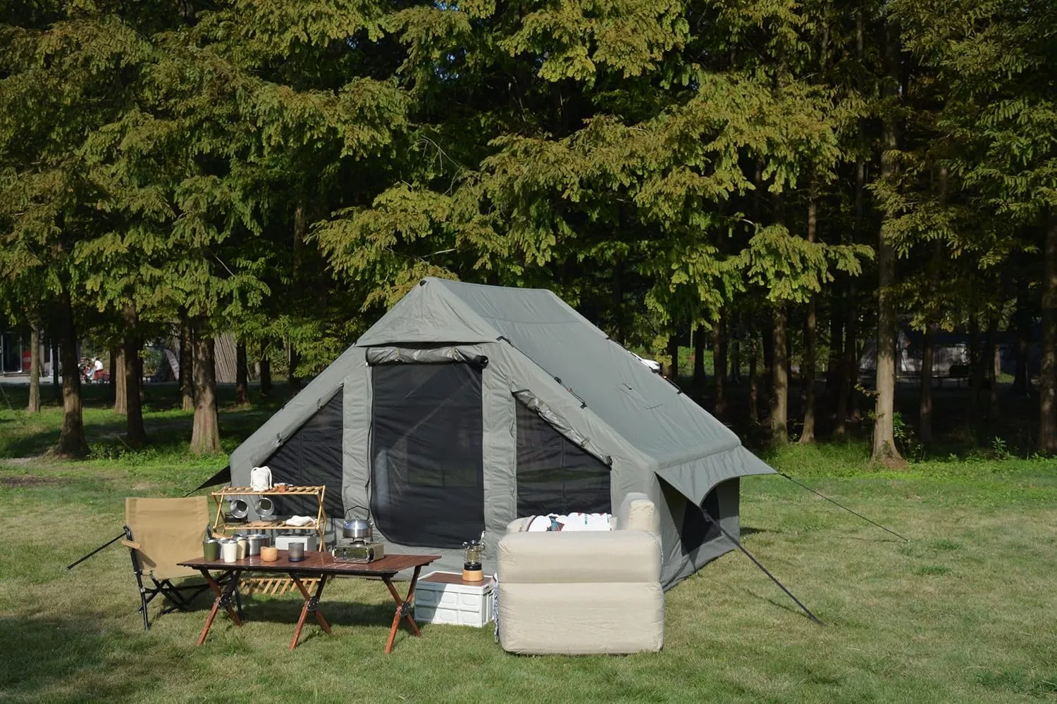 Inflatable Camping Tent Easy Setup 4 Season Glamping Tent with High Performance Structure, Portable House, Beige