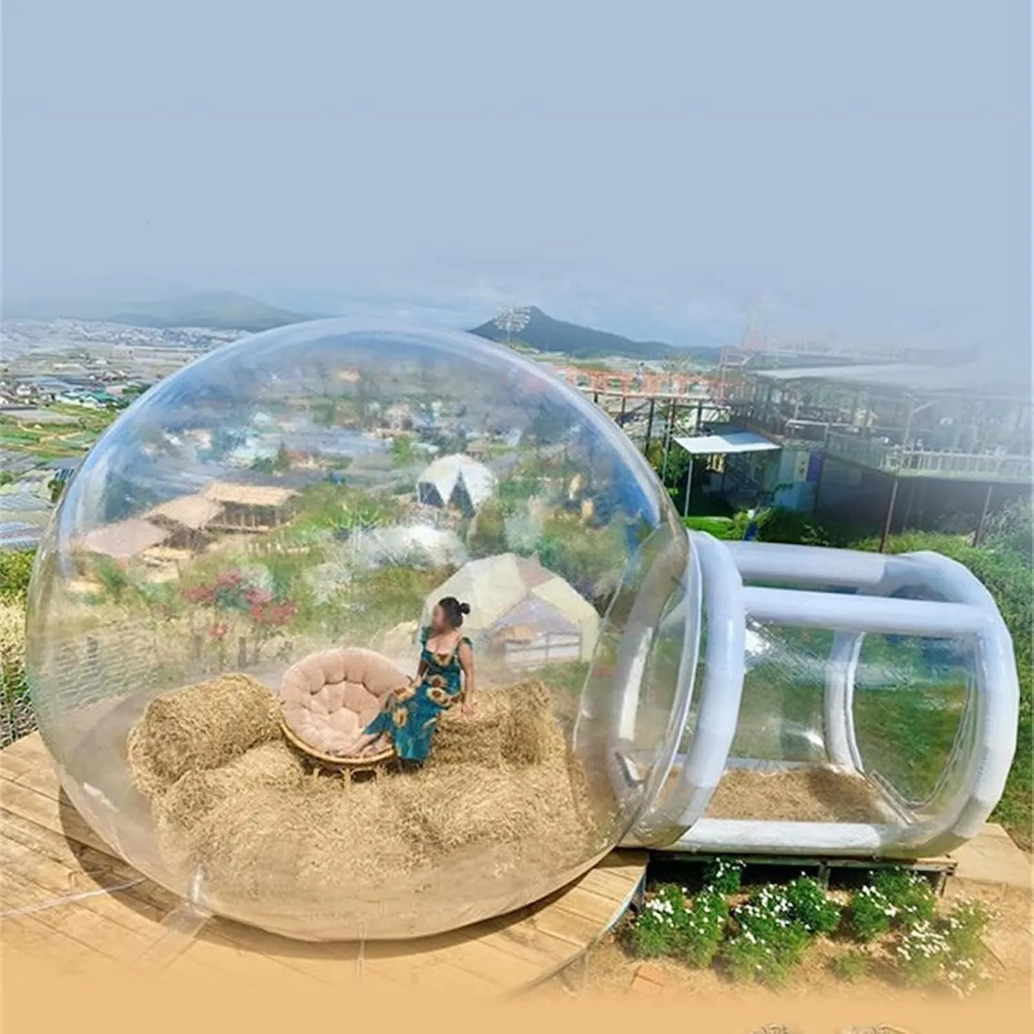 Inflatable House Bubble Tent with Tunnel Camping Dome Nightclub Outdoor Igloo Structure Air Ball Transparent Indoor and Outdoor Portable Windproof Bubble Tent, 4M