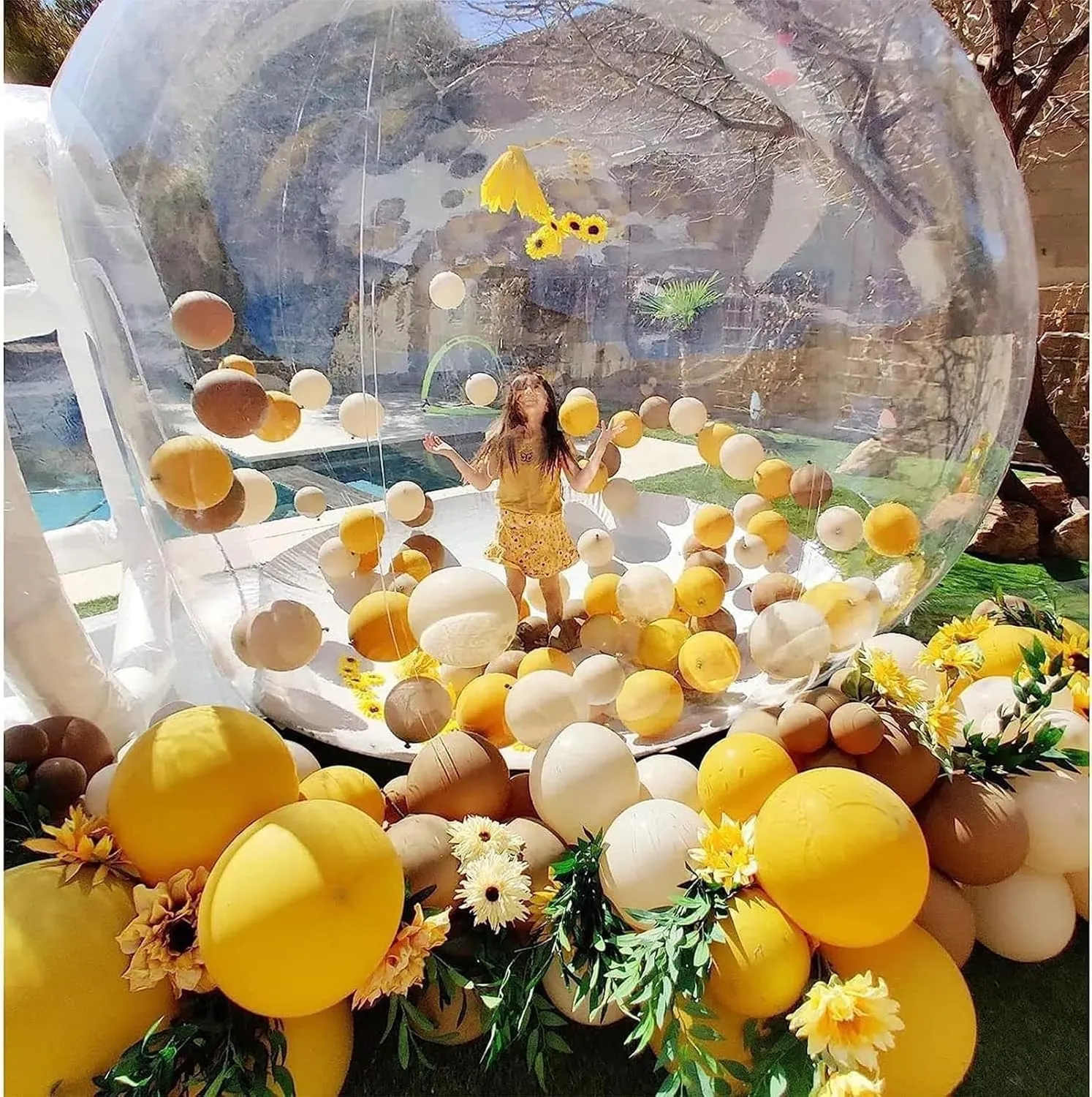 Inflatable House Bubble Tent with Tunnel Camping Dome Nightclub Outdoor Igloo Structure Air Ball Transparent Indoor and Outdoor Portable Windproof Bubble Tent, 4M