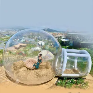 Inflatable House Bubble Tent with Tunnel Camping Dome Nightclub Outdoor Igloo Structure Air Ball Transparent Indoor and Outdoor Portable Windproof Bubble Tent, 4M