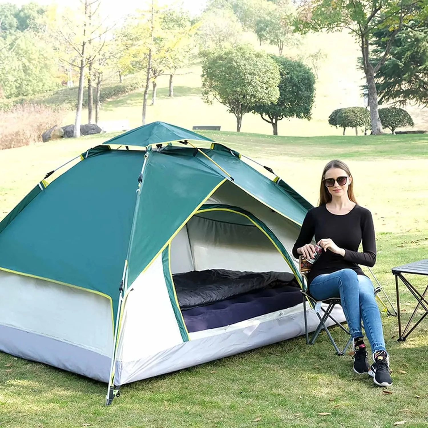 Instant pop up Tent, Lightweight Tent, 2-in-1 Easy to Set up Family Tent with Shelter, Rainfly, Suitable for Camping, Travel, Backpacking, Hiking (Color : Orange)