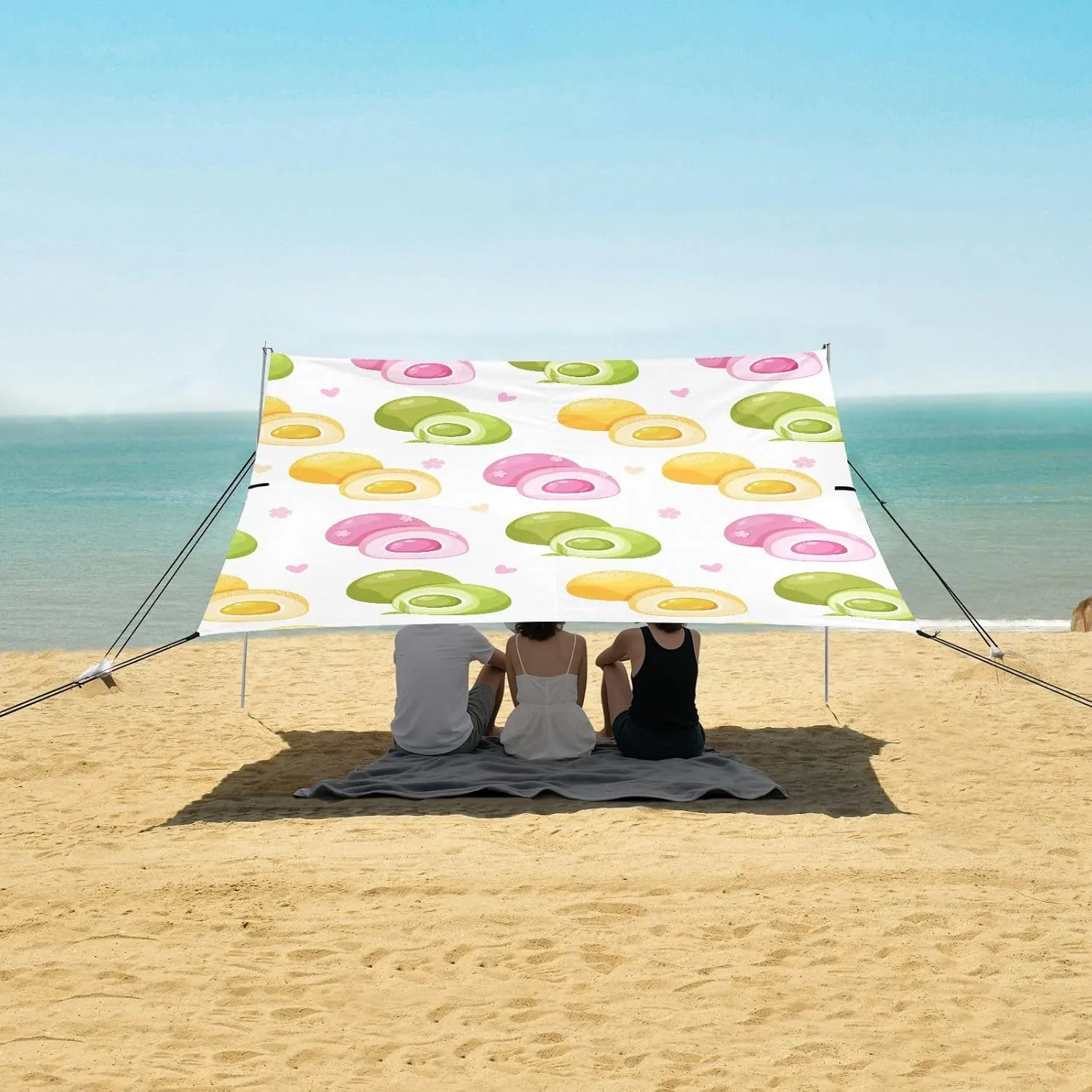 Japanese Yummy Dessert Mochi Beach Camping Tent Sun Shelter for Whole Family, Beach Shade Canopy with UPF50  UV Protection,Easy Set Up and Carry,Outdoor Shade for Trips, Fishing, Backyard Fun P