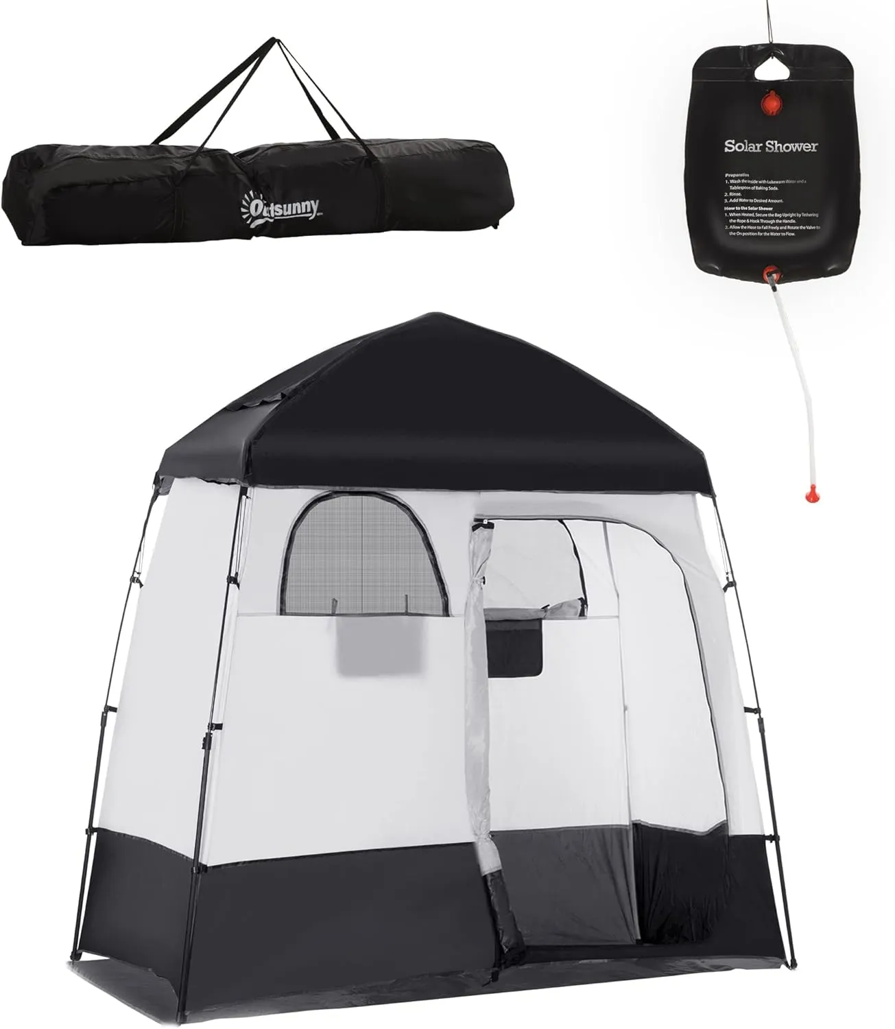 Kaimei Spacious 2-Room Pop Up Shower Tent | Instant Privacy Shelter for Camping, Dressing & Changing | Portable Outdoor Enclosure w/Bag, Floor & Shower Bag