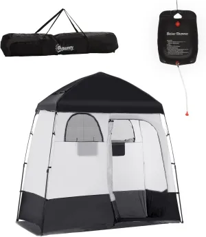 Kaimei Spacious 2-Room Pop Up Shower Tent | Instant Privacy Shelter for Camping, Dressing & Changing | Portable Outdoor Enclosure w/Bag, Floor & Shower Bag