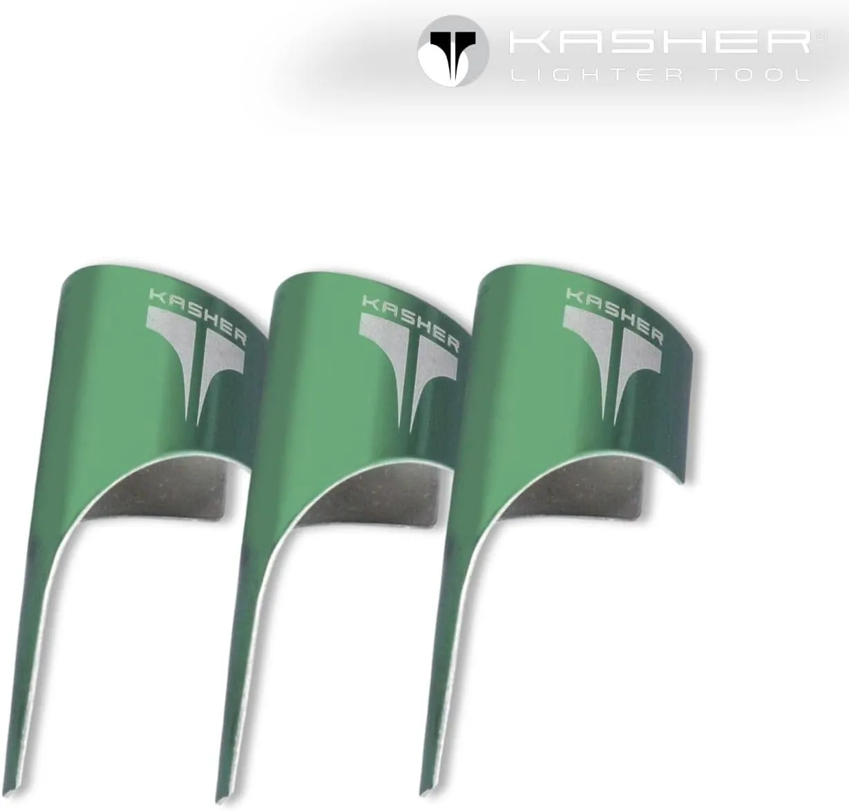 Kasher Classic Lighter Tool - Stainless Steel, Lightweight, Durable, Portable - Fits Any Lighter - Usage as Cutter - 0.8mm Thick - Pack of 3 (Green)