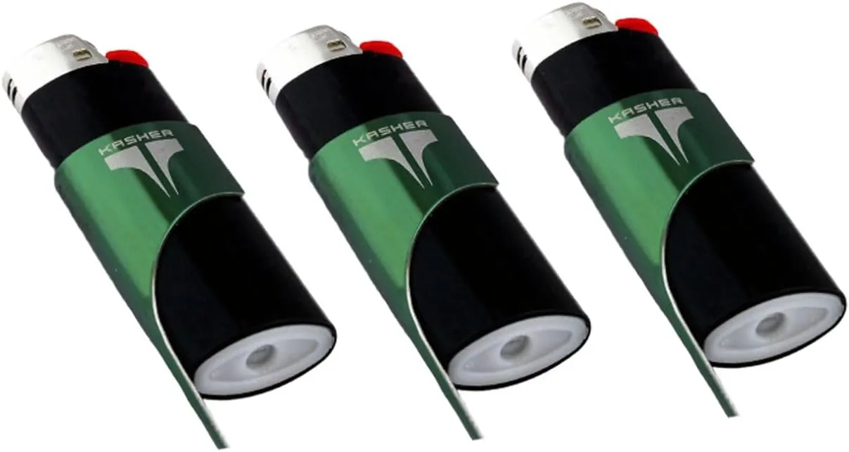 Kasher Classic Lighter Tool - Stainless Steel, Lightweight, Durable, Portable - Fits Any Lighter - Usage as Cutter - 0.8mm Thick - Pack of 3 (Green)