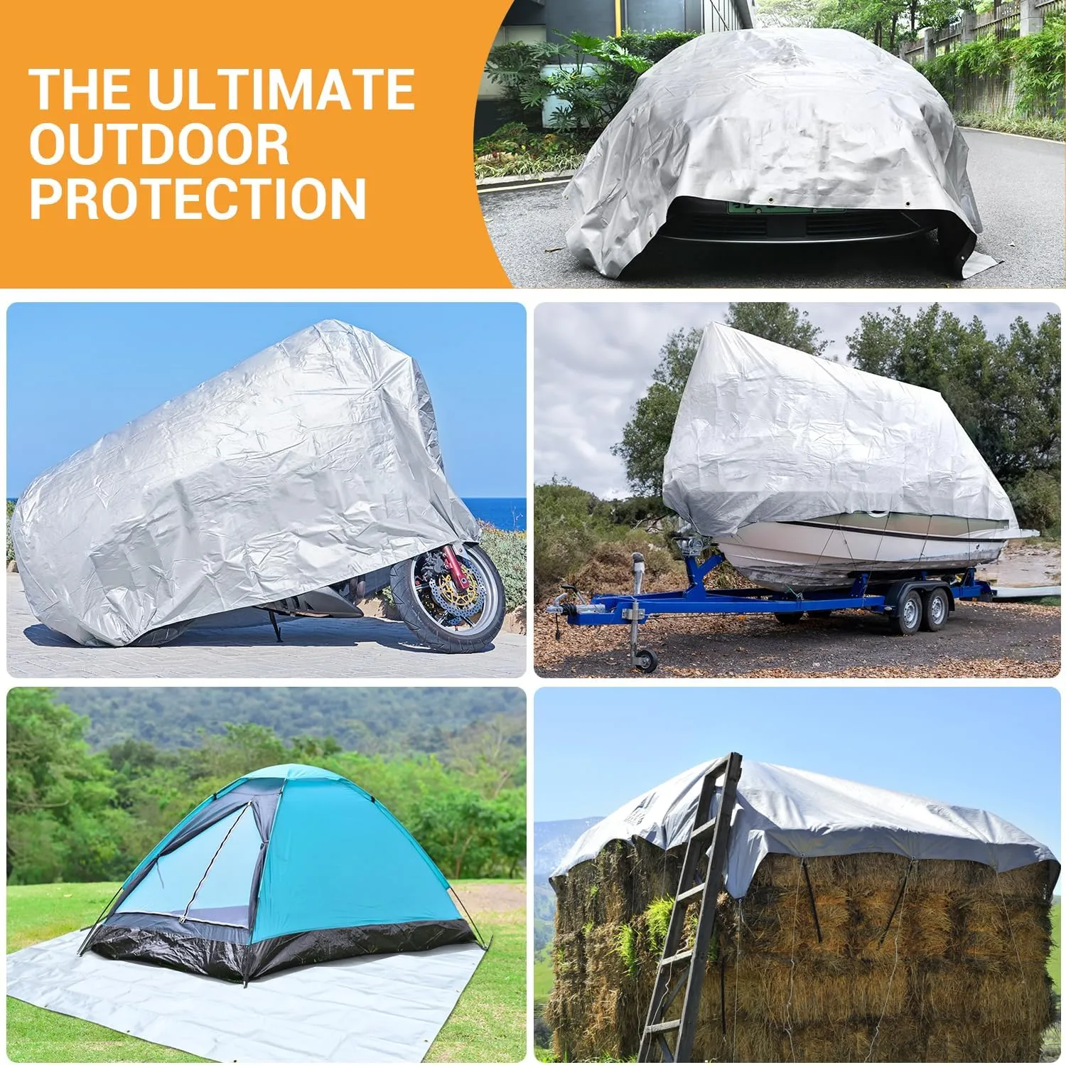 Keten Tarps Heavy Duty Waterproof 10X10 Feet, Extra Thick 16 Mil, Tear & Fade Resistant, 100% UV Blocking, Outdoor Tarp with Reinforced Grommets for Roof, Camping, Patio, Pool, Boat(Silver/Black)
