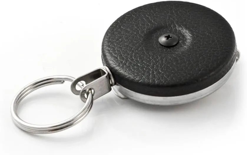 KEY-BAK Original Chain Retractable Key Holder with 24" Stainless Steel Chain, Black Front, Steel Belt Clip, 8 oz. Retraction, Split Ring, Black Vinyl (#5B)