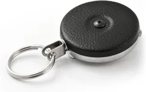KEY-BAK Original Chain Retractable Key Holder with 24" Stainless Steel Chain, Black Front, Steel Belt Clip, 8 oz. Retraction, Split Ring, Black Vinyl (#5B)