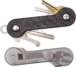 KeyBar Carbon Fiber/Aluminum Spartan Key Organizer EDC Tool | Everyday Carry Compact Key Holder Multi-Tool and Keychain Organizer with Pocket Clip (Holds up to 12 Keys) Made in The USA